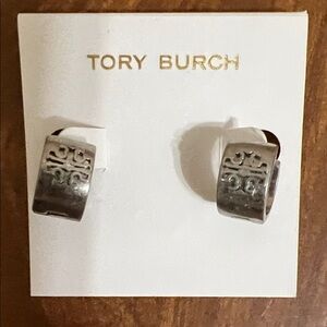 Tory Burch Metallic Silver Hoop Earrings